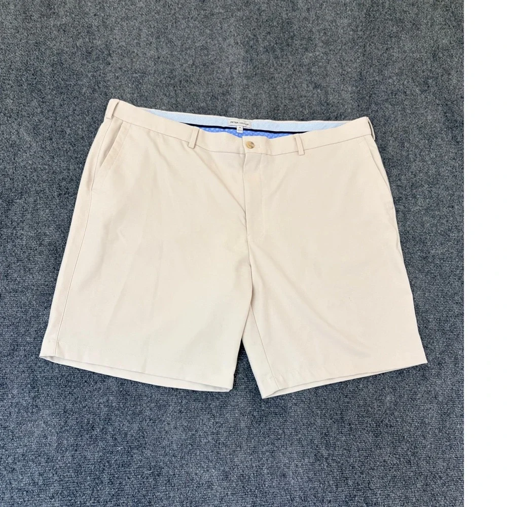 Peter Millar Mens Performance Golf Shorts 42 Stone Beige Flat Front Polyester